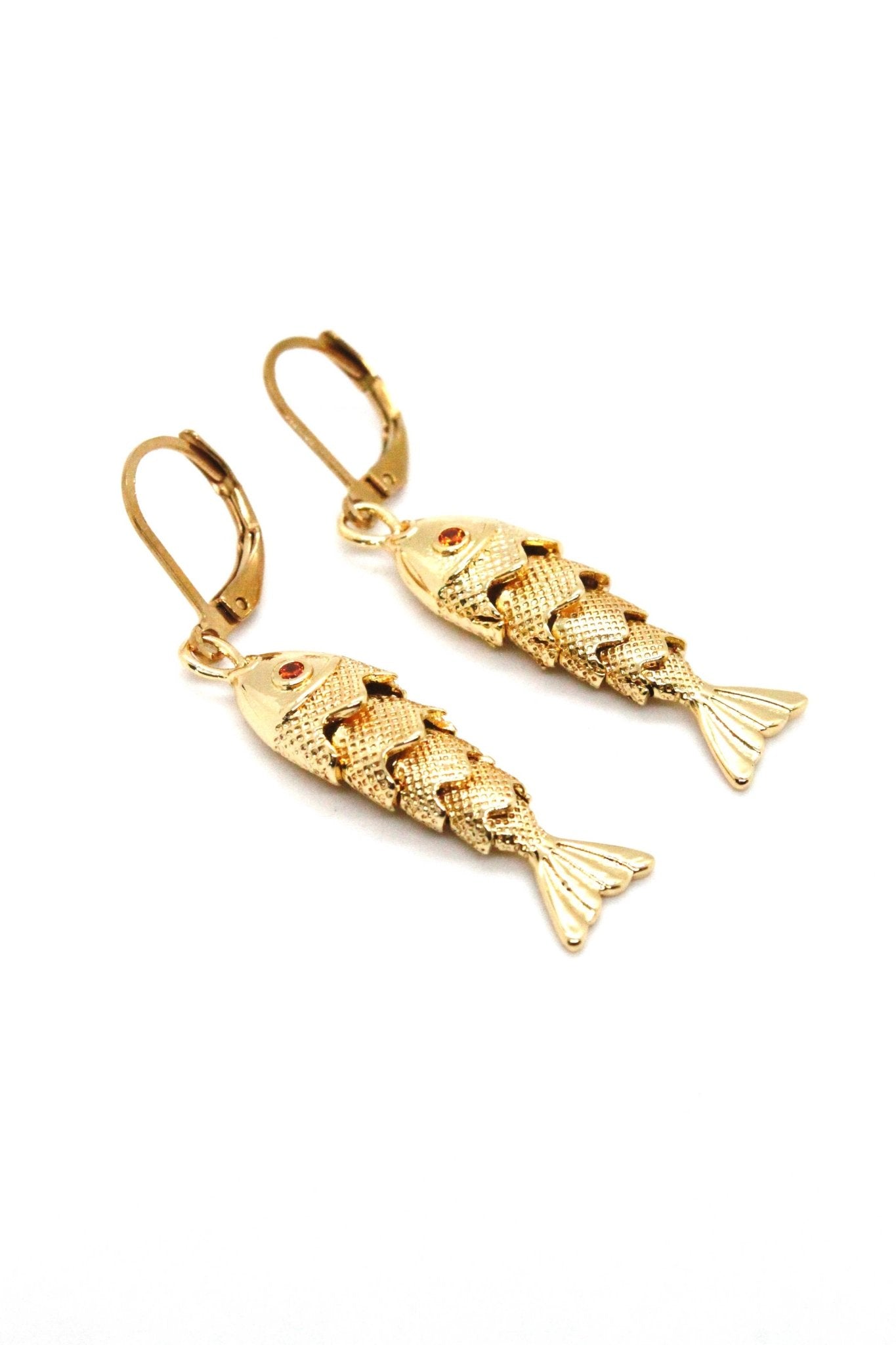 Medium Articulated Gold Fish Earrings - Box Turtle