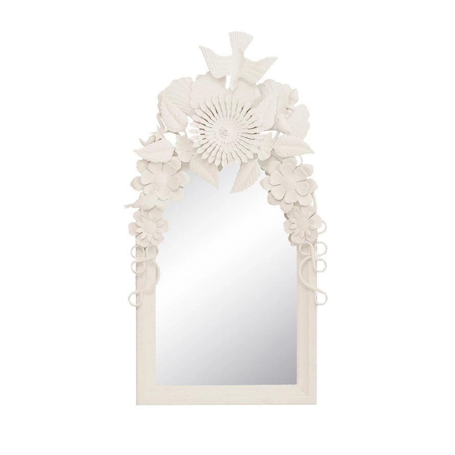 Metal Flowers & Birds Wood Framed Wall Mirror - Box Turtle