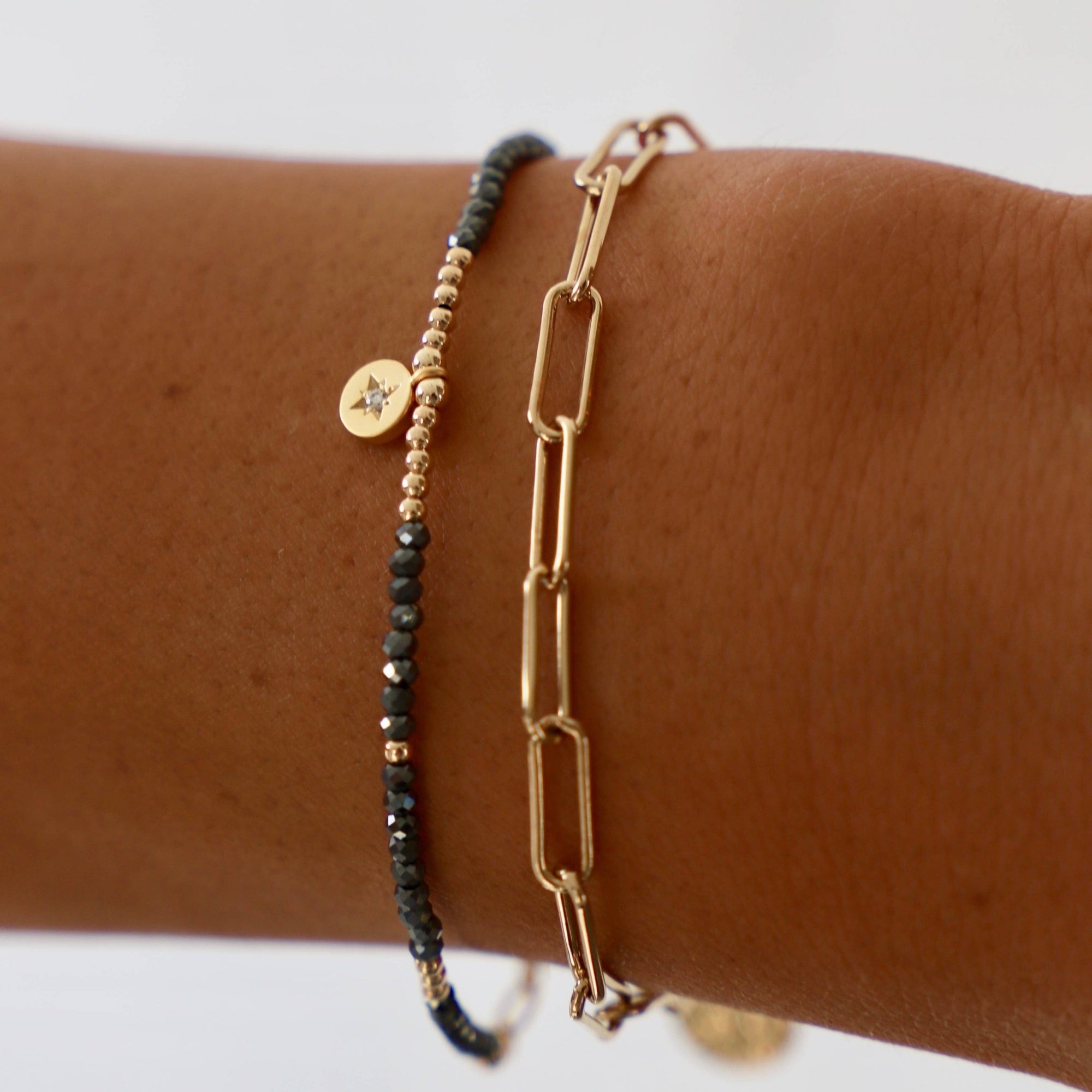 Metallic Black Beaded Star Medallion Bracelet - Box Turtle