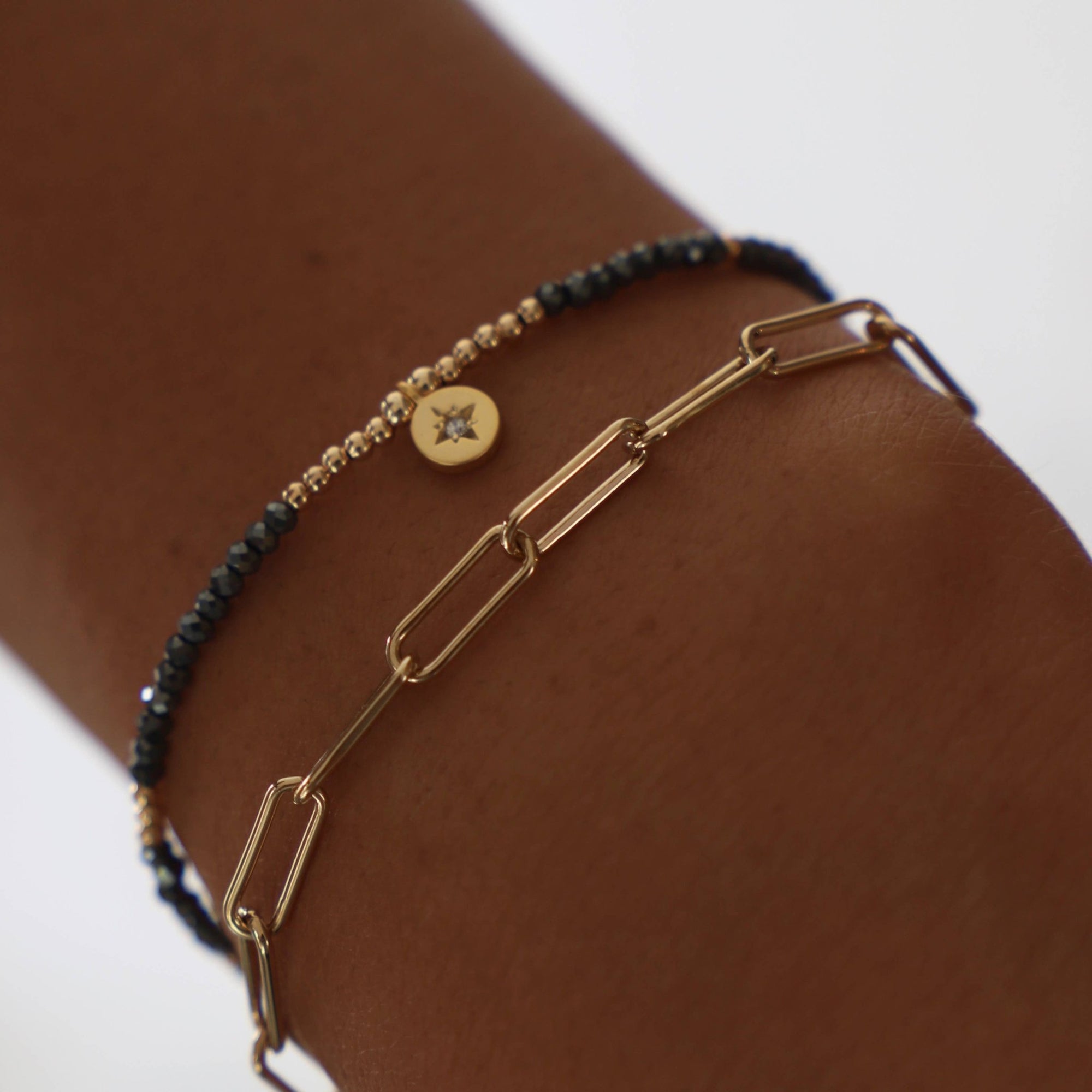 Metallic Black Beaded Star Medallion Bracelet - Box Turtle