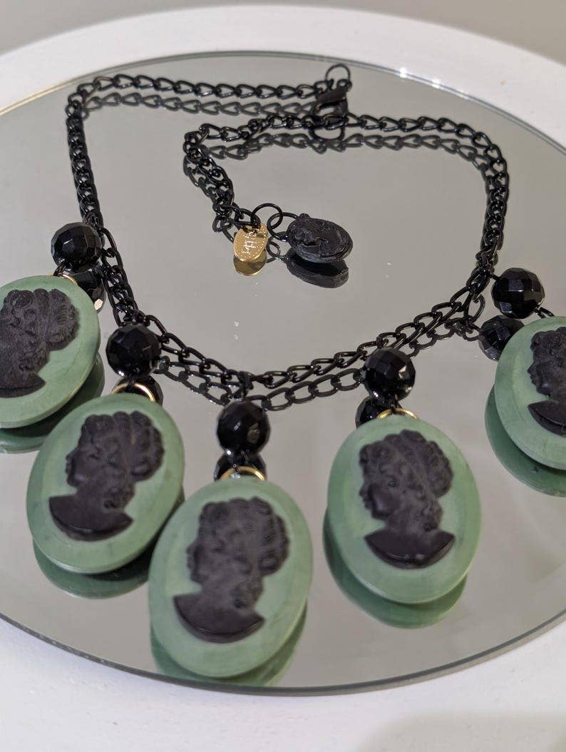 Midnight Mint Chalk Cameo Necklace - Box Turtle