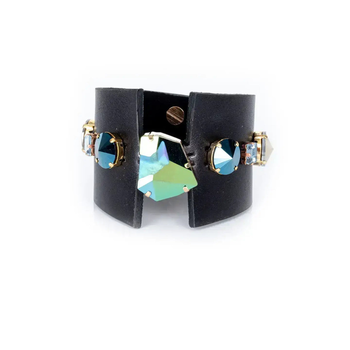 Midnight Steel Crystal Leather Cuff - Box Turtle