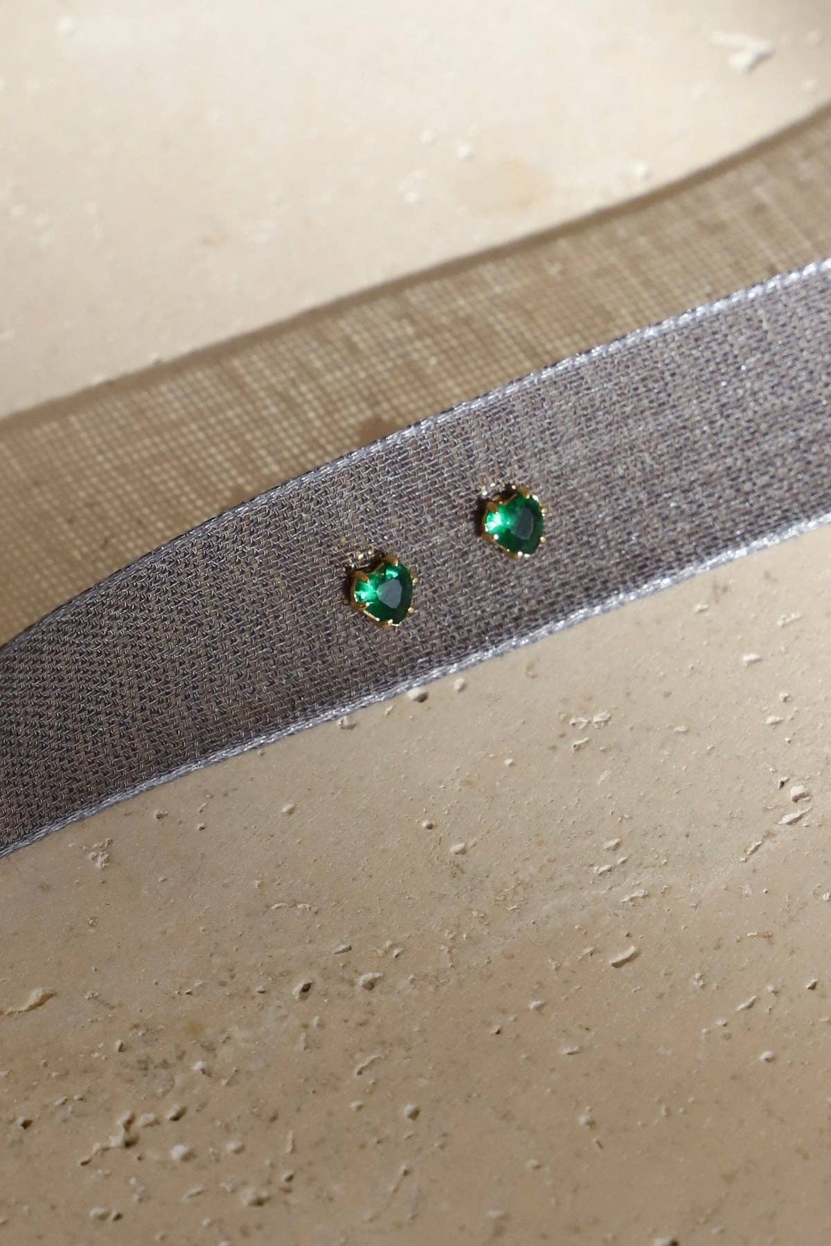 Mini Emerald Heart Studs - Box Turtle