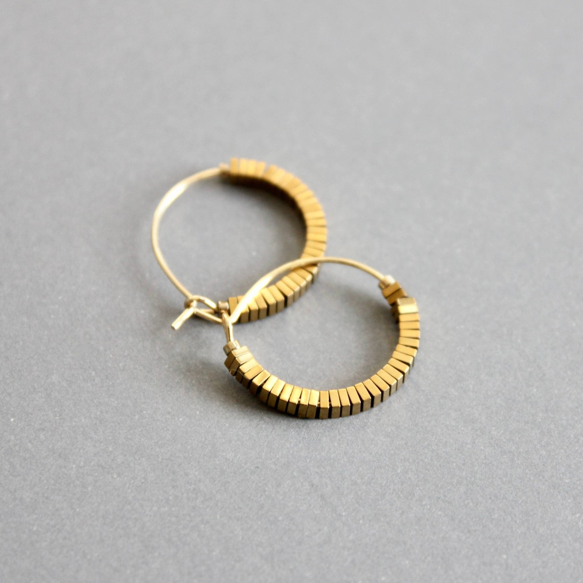 Mini Gold Hematite Hoops - Box Turtle