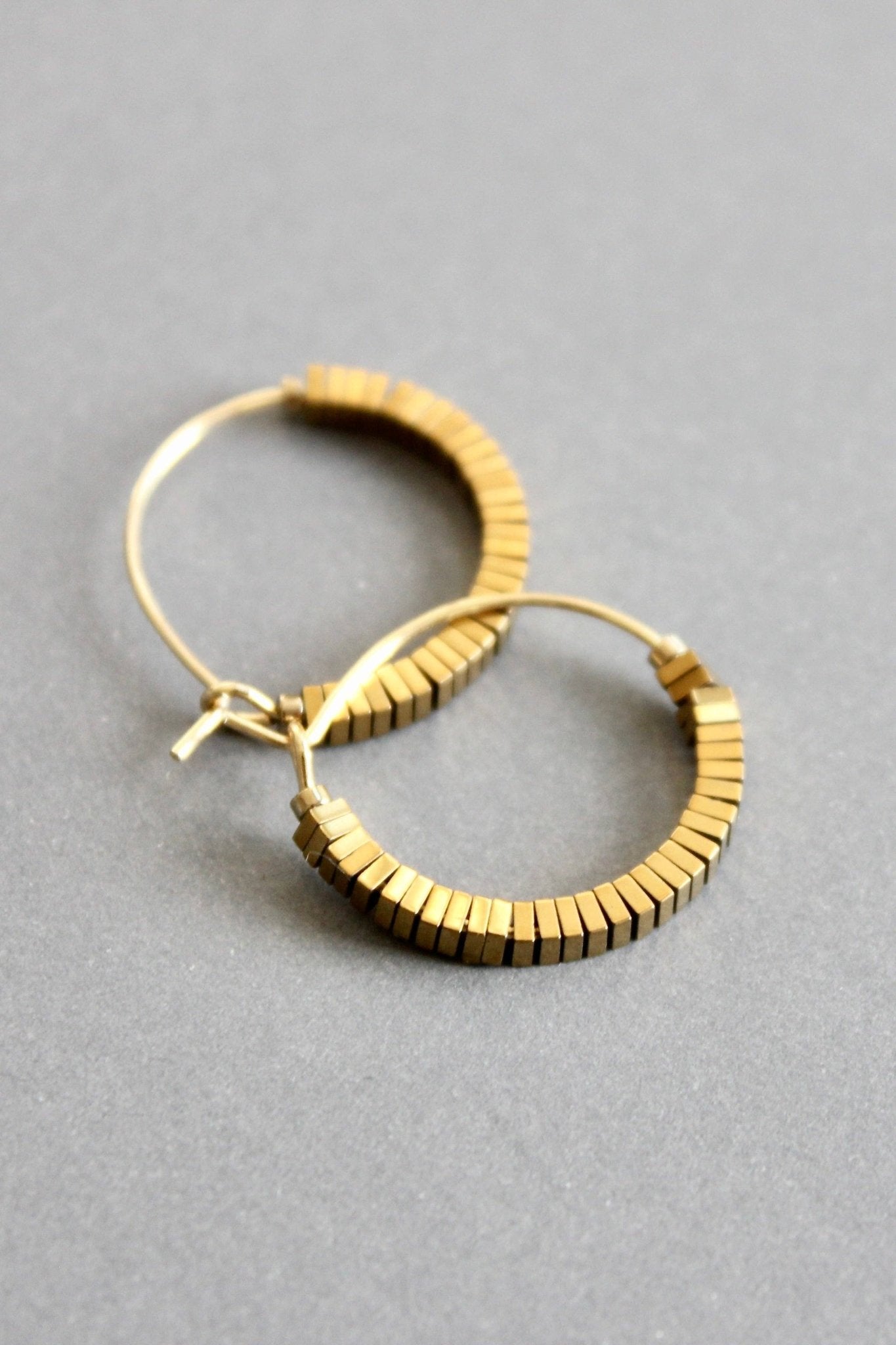 Mini Gold Hematite Hoops - Box Turtle