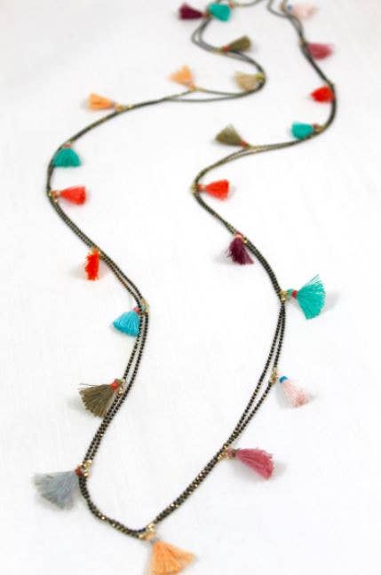 Mini Rainbow Tassels Wrap Necklace - Box Turtle