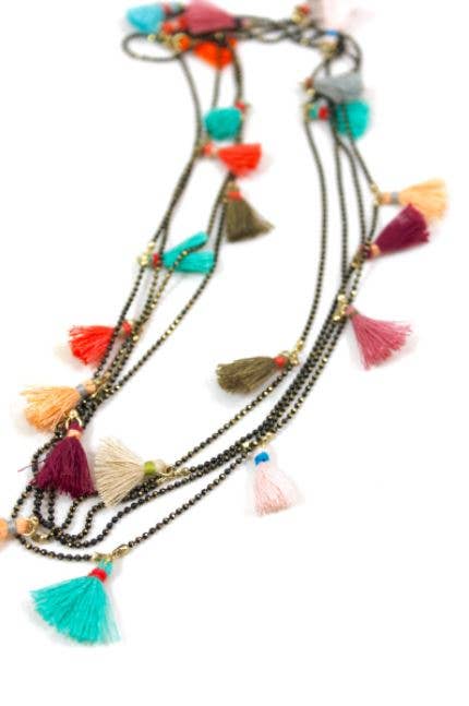 Mini Rainbow Tassels Wrap Necklace - Box Turtle