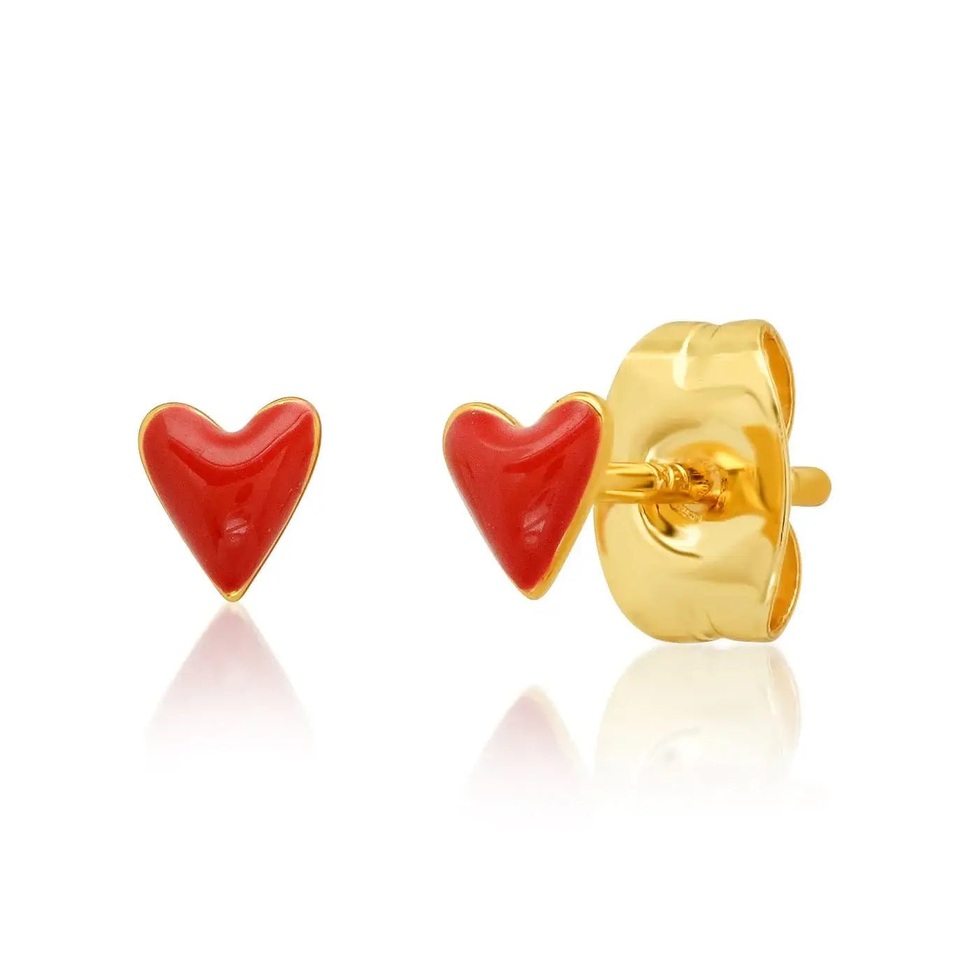 Mini Red Enamel Heart Studs - Box Turtle