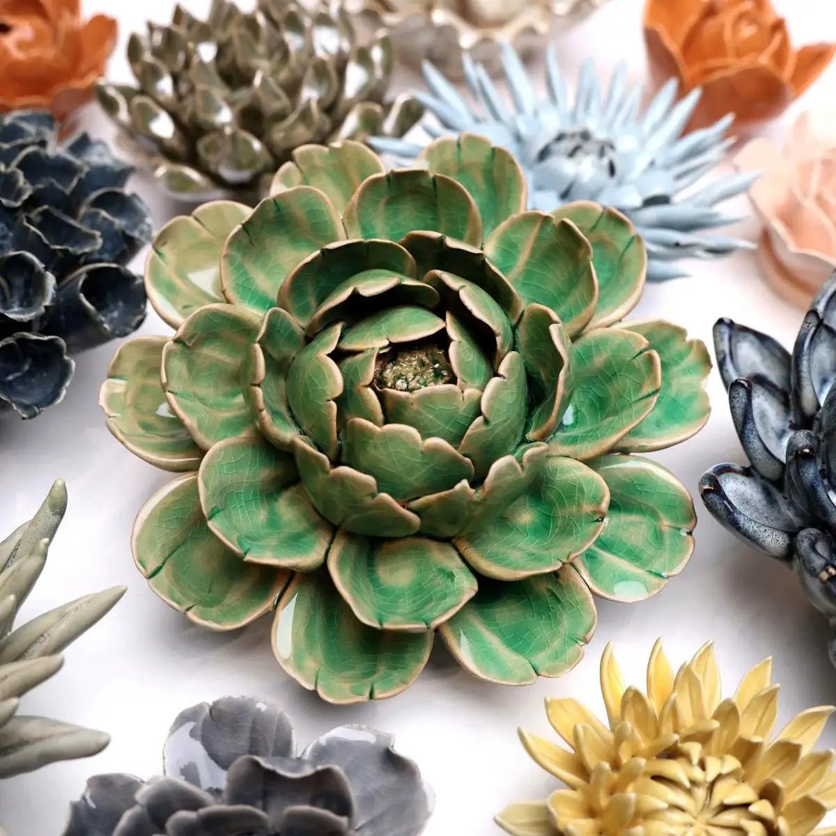 Mint Green Ceramic Flower - Box Turtle