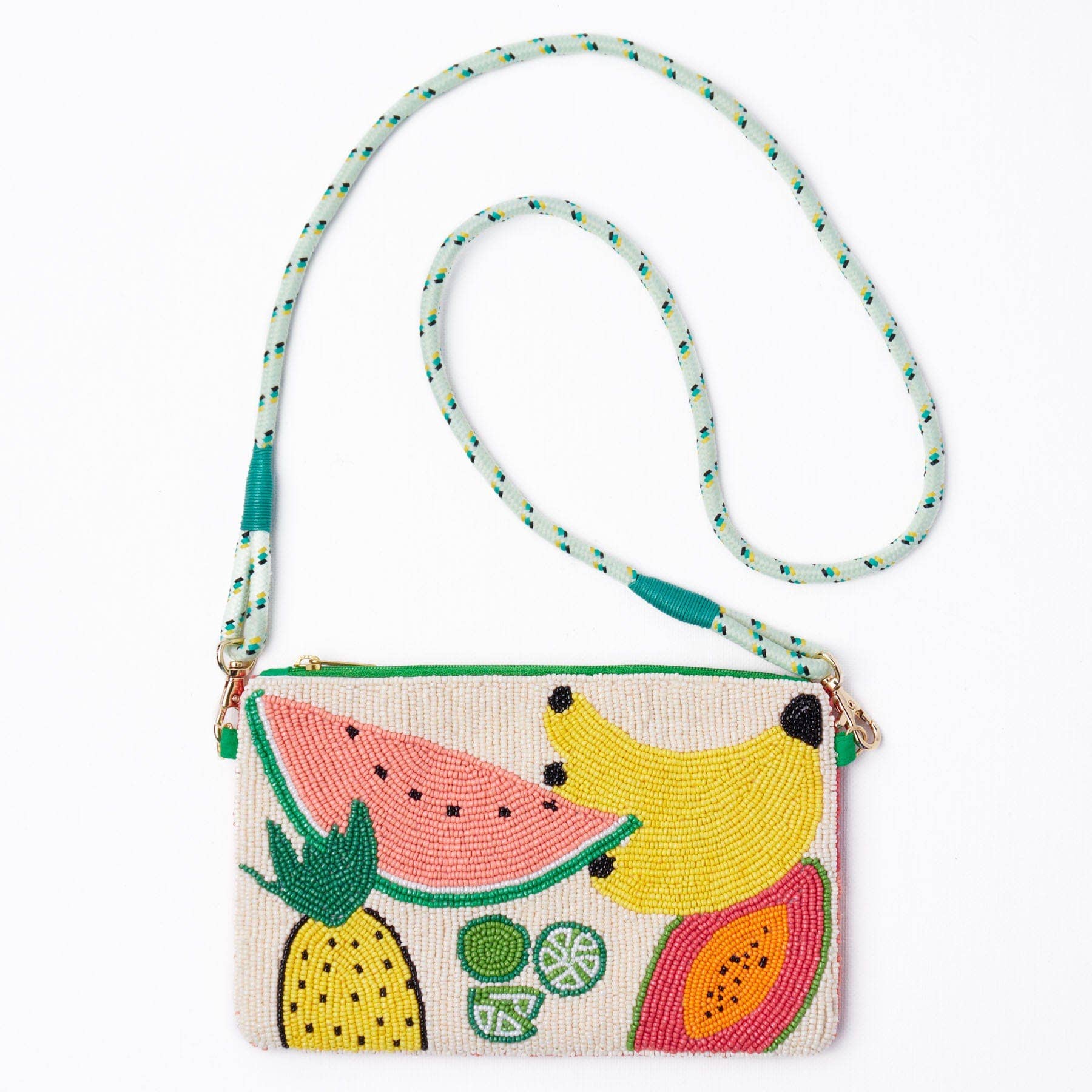 Mixed Fruit Seed Bead Clutch With Strap - Box Turtle