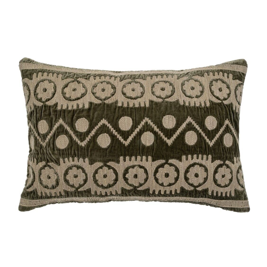Moss Green Velvet Embroidered Pillow - Box Turtle