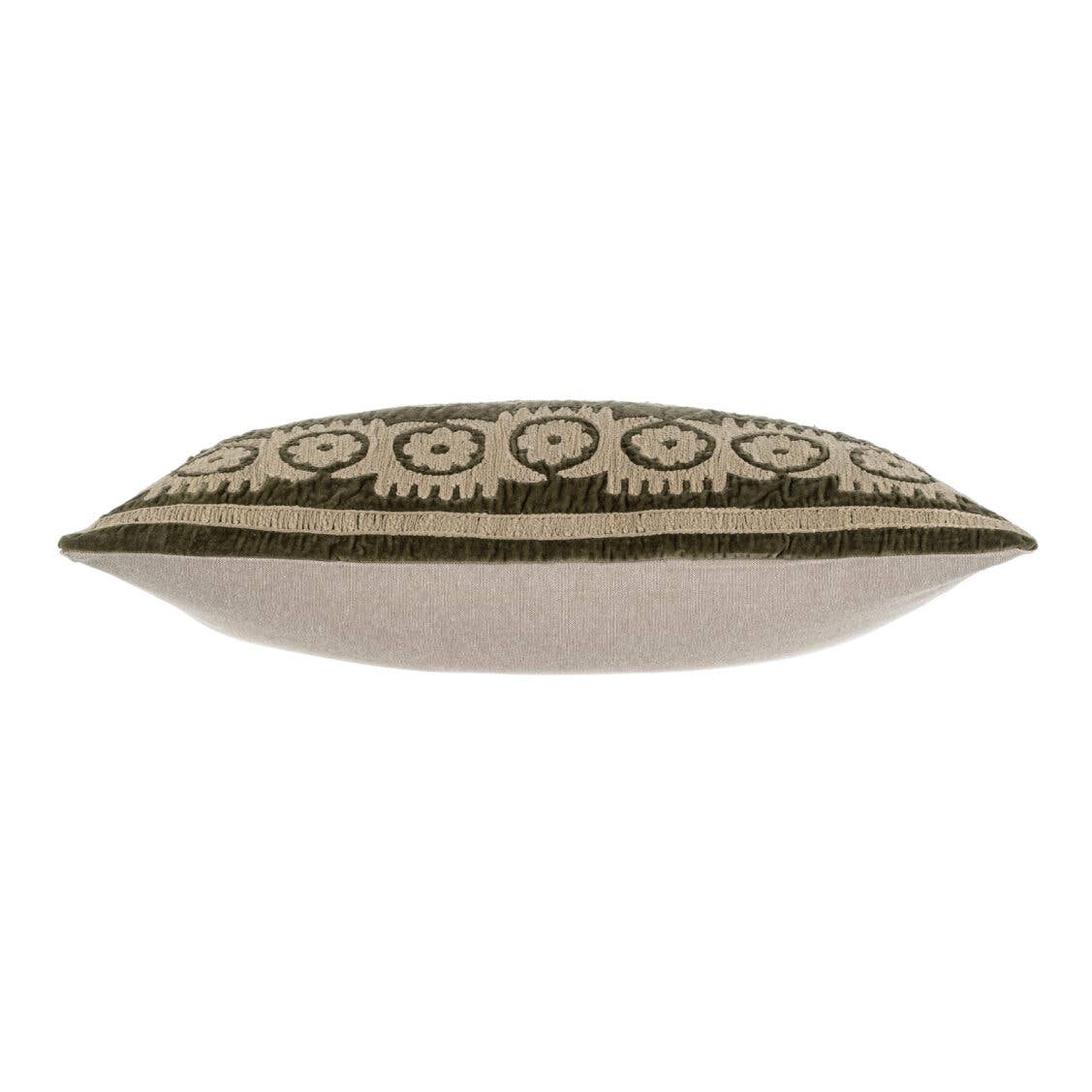 Moss Green Velvet Embroidered Pillow - Box Turtle