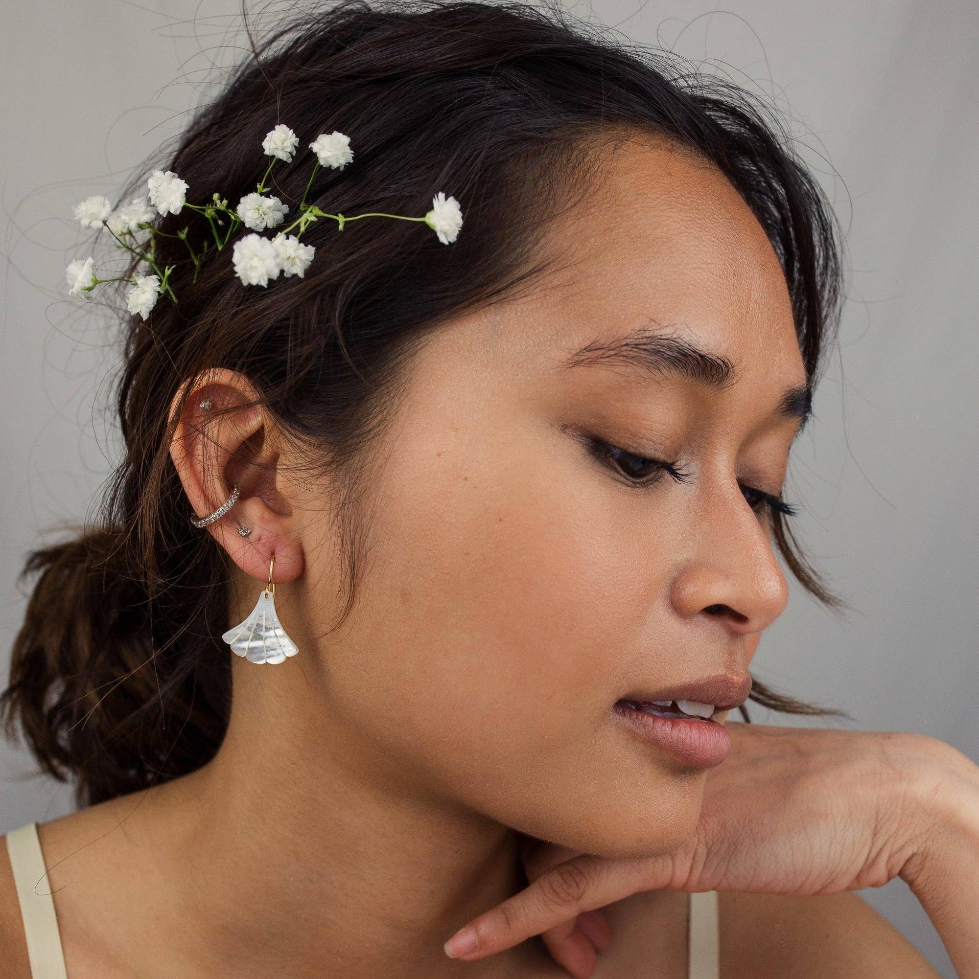Mother of Pearl Art Deco Earrings - Box Turtle