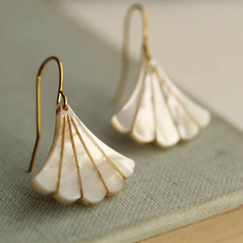 Mother of Pearl Art Deco Earrings - Box Turtle