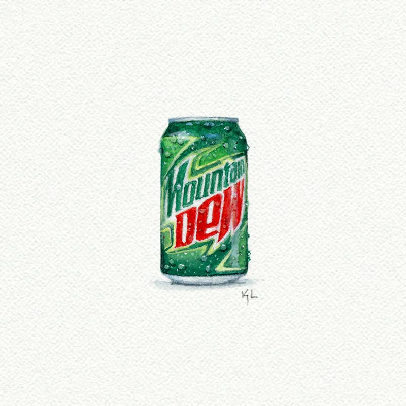 Mountain Dew Can Miniature Watercolor Print - Box Turtle