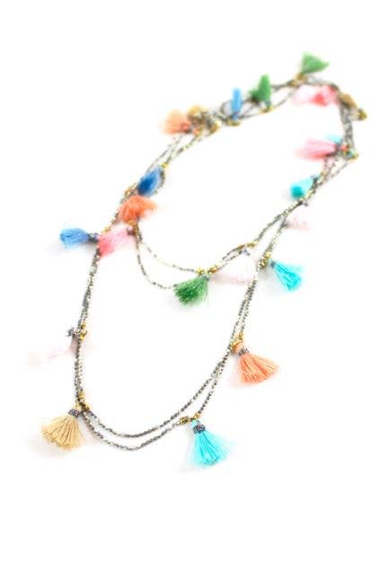 Multi - Colored Wrap Necklace with Tiny Tassels - Box Turtle
