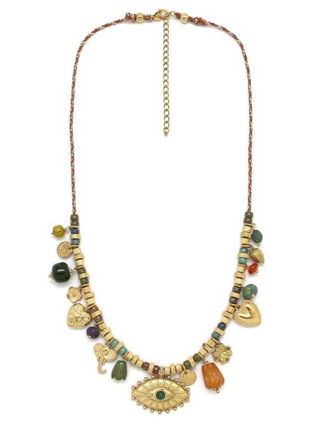 Multi Mini Charms &amp; Stones Necklace - Box Turtle