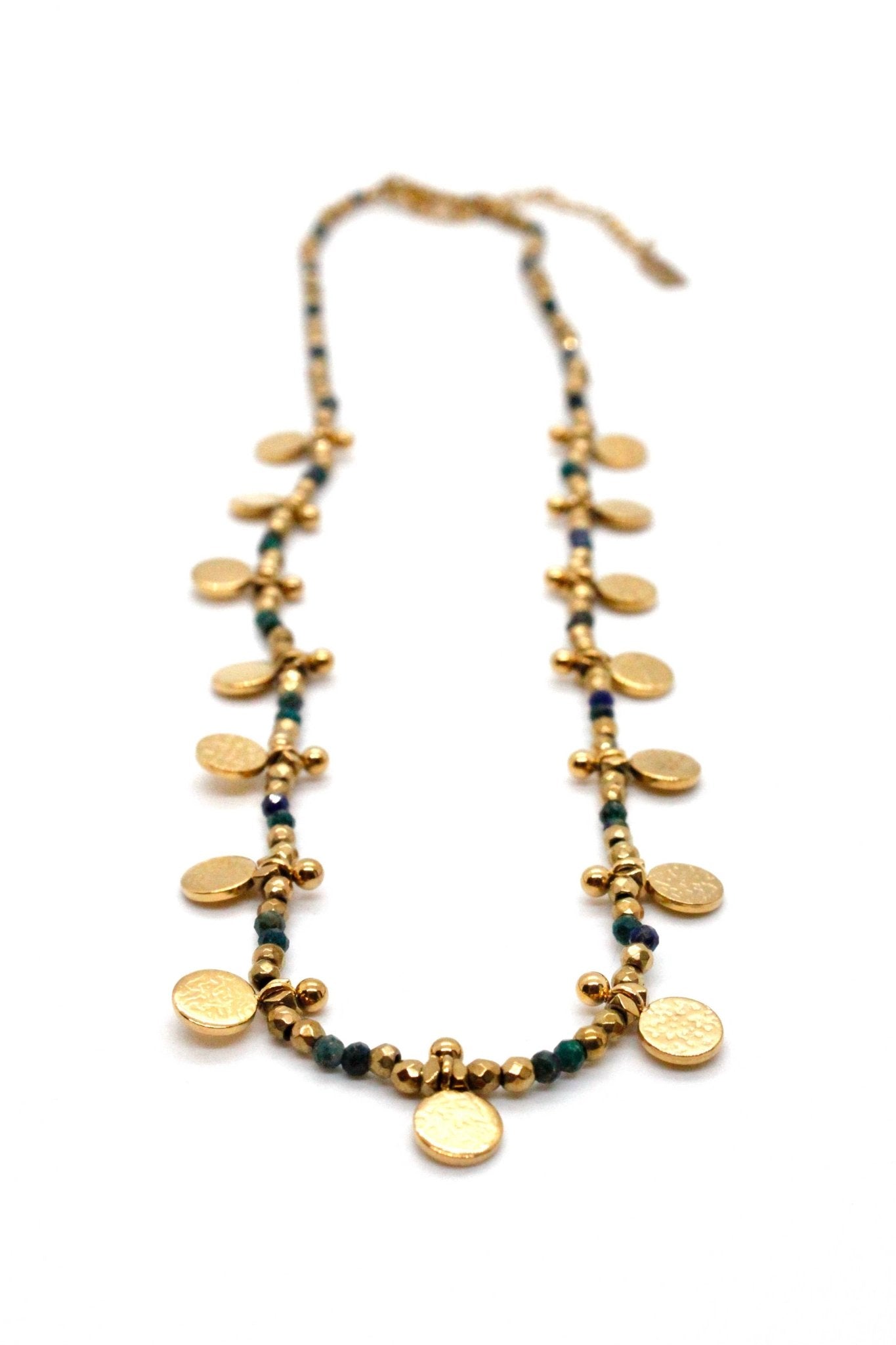 Museum Style Gold & Azurite Short Necklace - Box Turtle