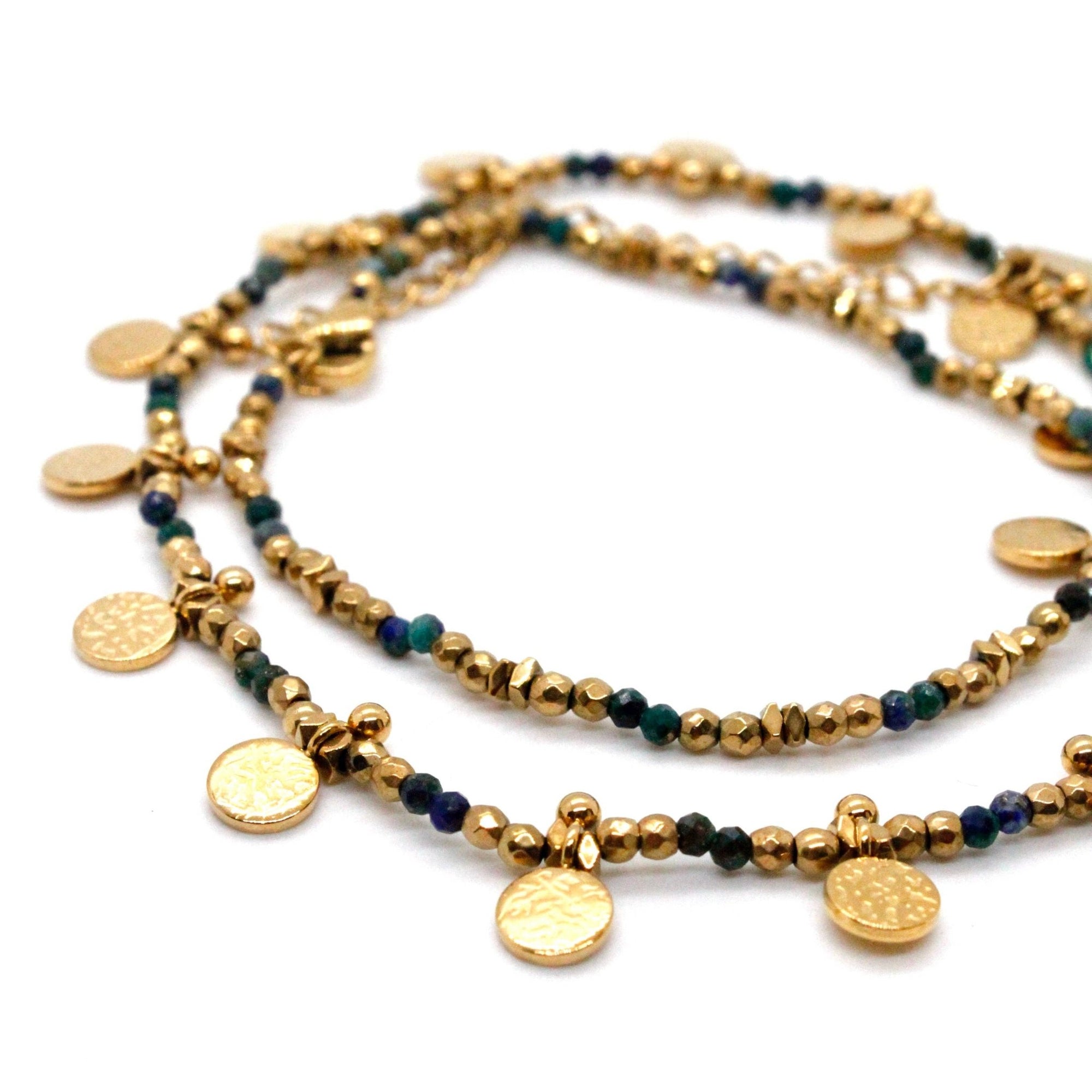 Museum Style Gold & Azurite Short Necklace - Box Turtle