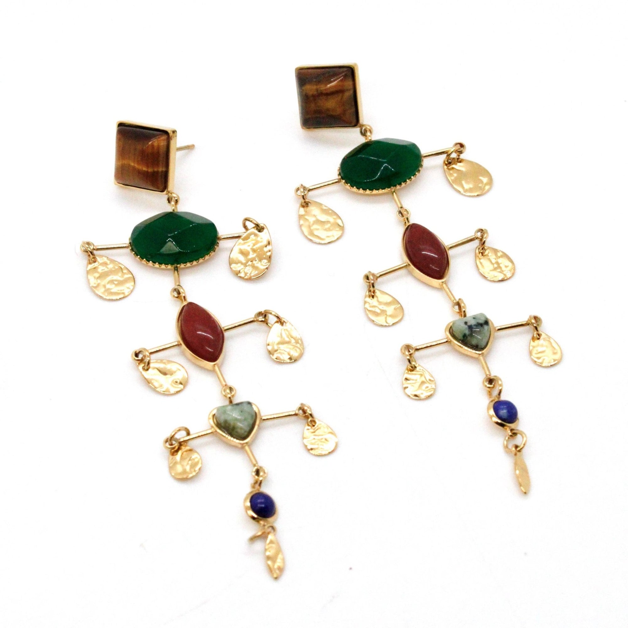 Museum Style Semi Precious Stone Earrings - Box Turtle
