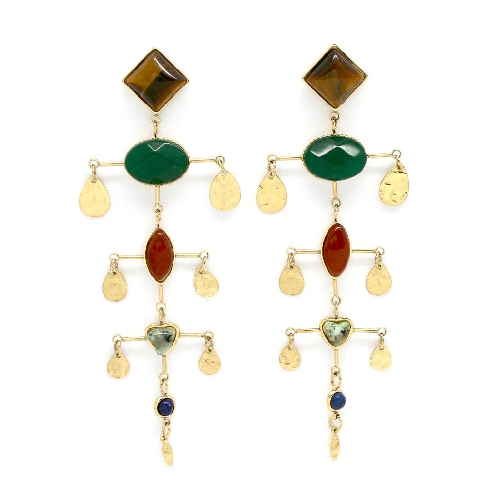Museum Style Semi Precious Stone Earrings - Box Turtle