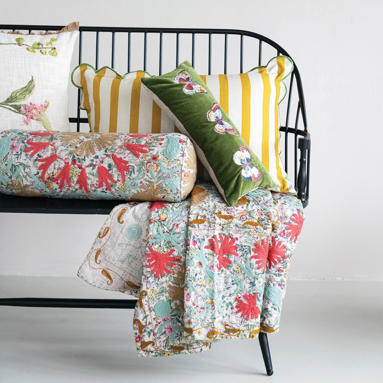 Mustard Striped & Scalloped Lumbar Pillow - Box Turtle