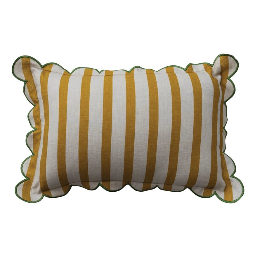 Mustard Striped & Scalloped Lumbar Pillow - Box Turtle