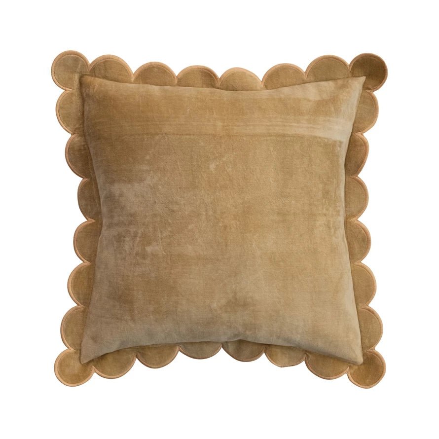 Mustard Velvet Pillow with Scalloped Flange - Box Turtle