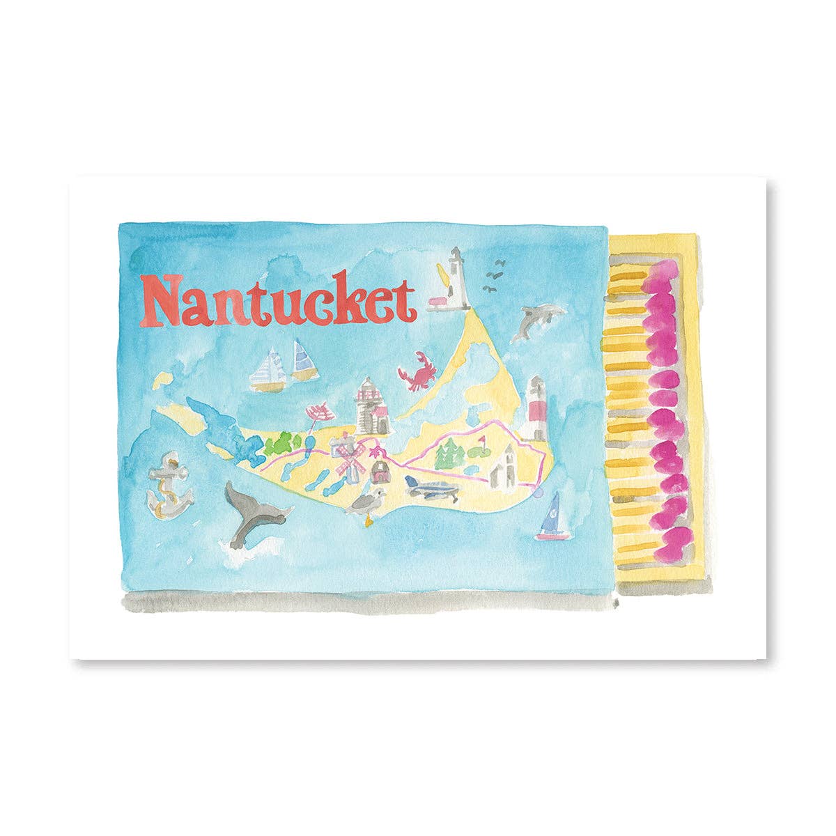 Nantucket Matchbook Watercolor Print - Box Turtle