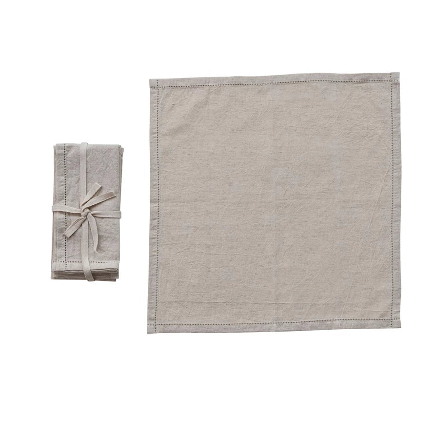 Natural Cotton & Linen Napkins with Border Stitch - Box Turtle