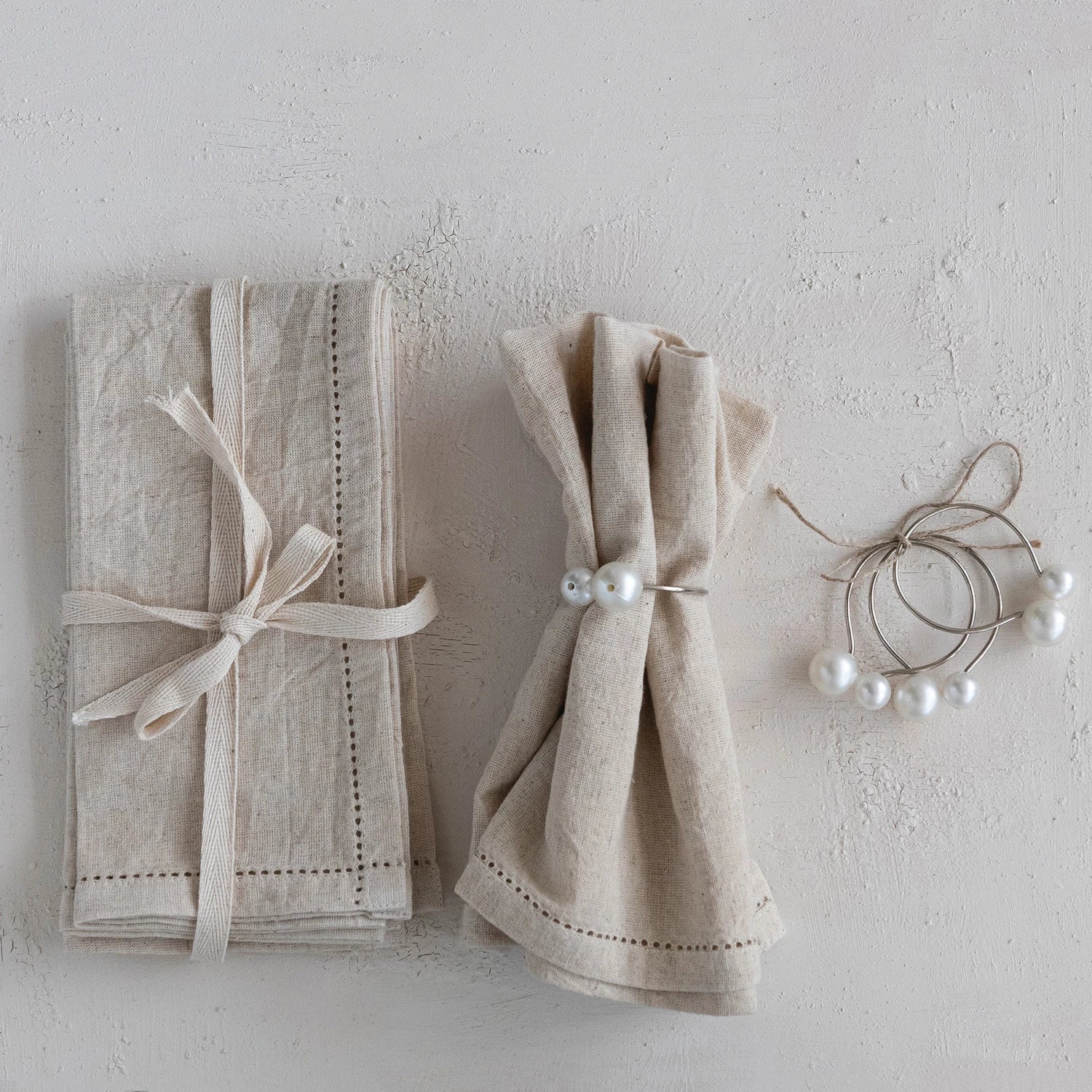 Natural Cotton & Linen Napkins with Border Stitch - Box Turtle
