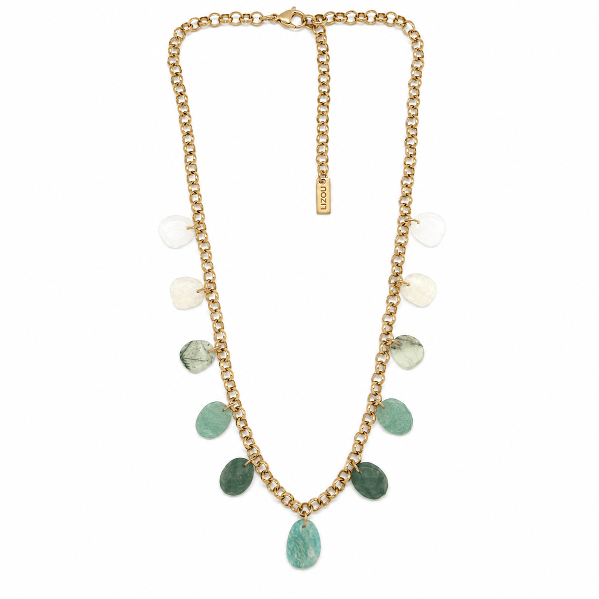 Natural Green &amp; Turquoise Stone Drops Chain Necklace - Box Turtle