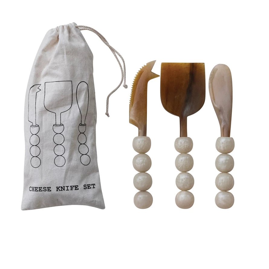 Natural Horn Cheese Knives - Box Turtle