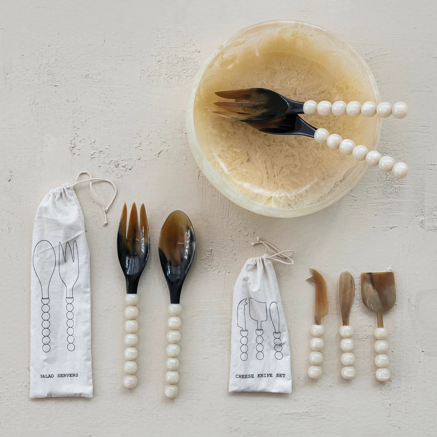 Natural Horn Cheese Knives - Box Turtle