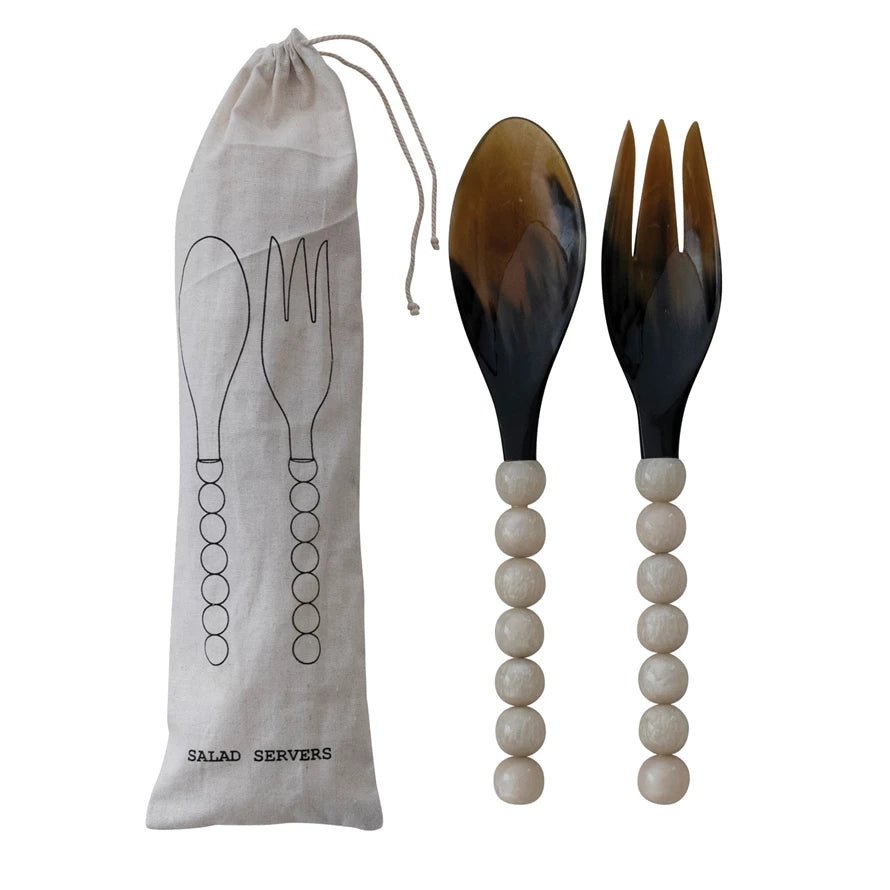 Natural Horn Salad Servers - Box Turtle