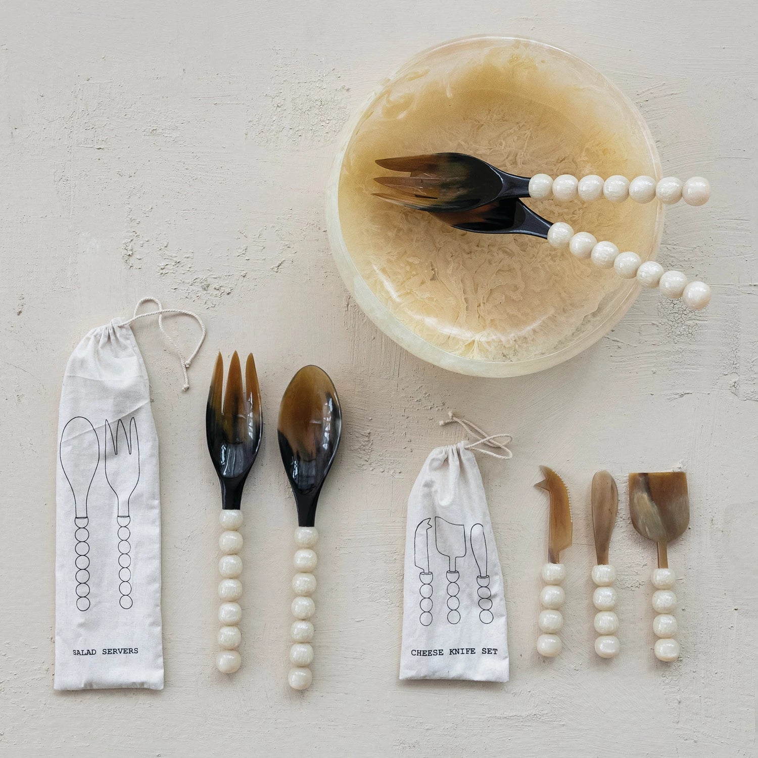 Natural Horn Salad Servers - Box Turtle