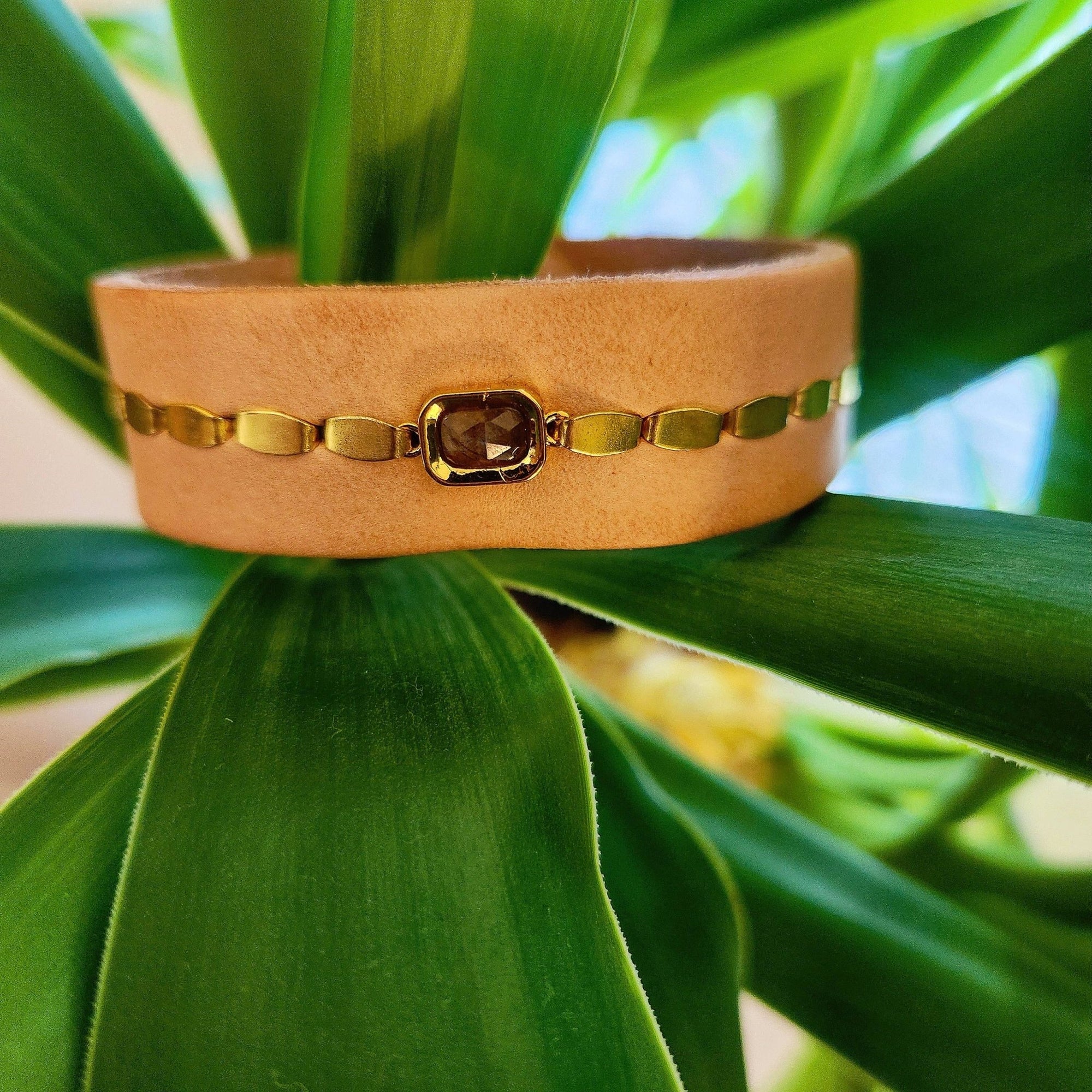 Natural Tiger Eye Leather Cuff - Box Turtle
