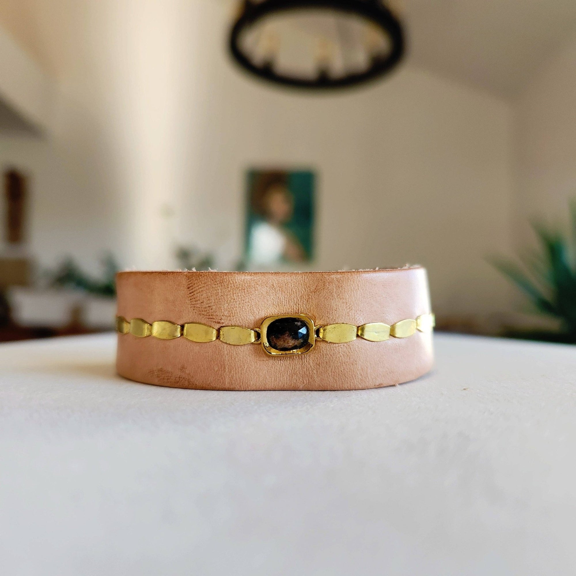 Natural Tiger Eye Leather Cuff - Box Turtle