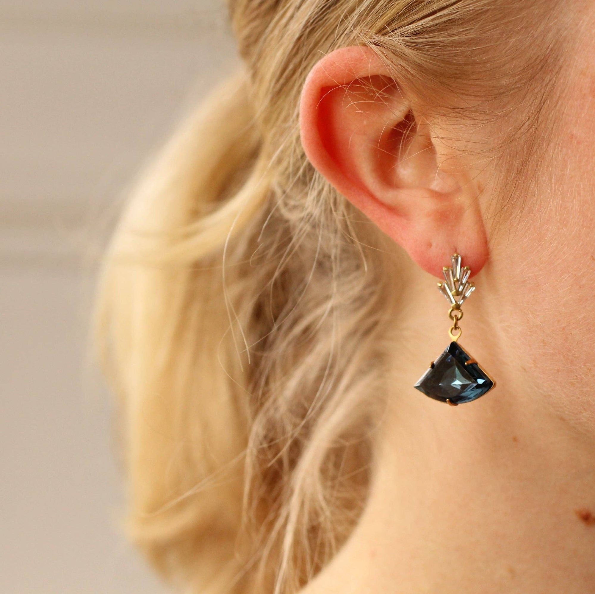Navy Art Deco Chrysler Earrings - Box Turtle