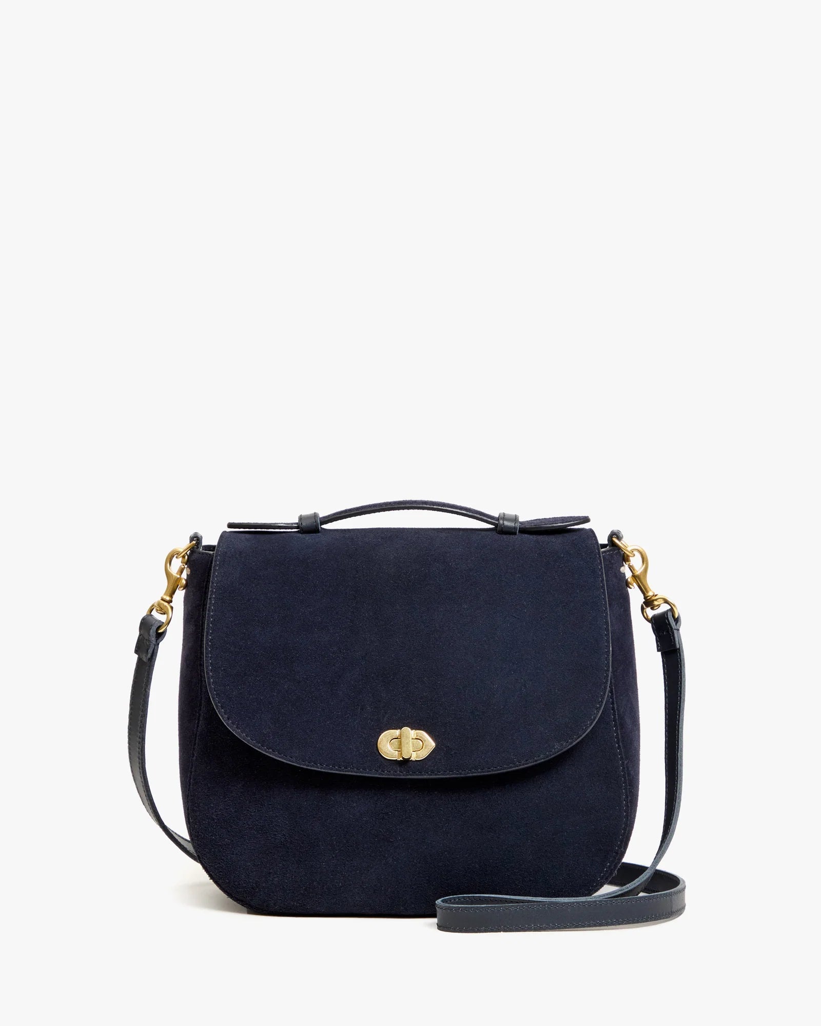 Navy Suede Turnlock Louie Bag - Box Turtle