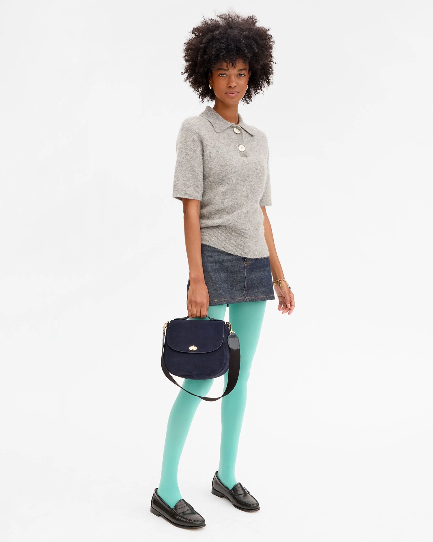 Navy Suede Turnlock Louie Bag - Box Turtle