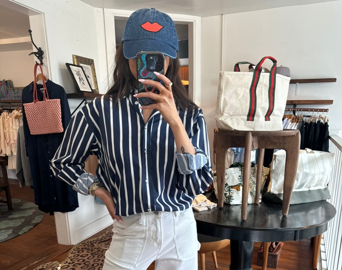 Navy Thick Stripe Boyfriend Shirt - Box Turtle