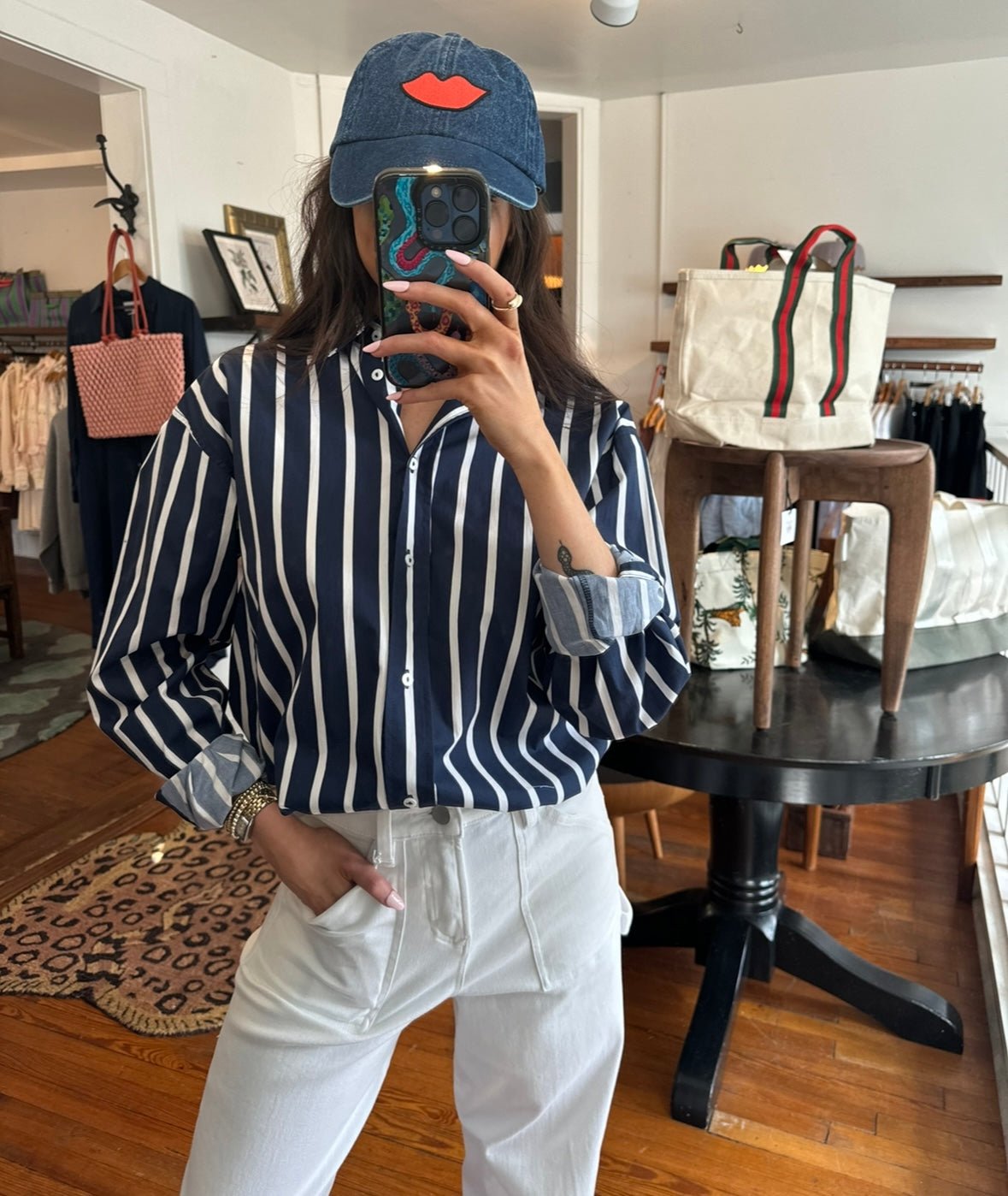 Navy Thick Stripe Boyfriend Shirt - Box Turtle