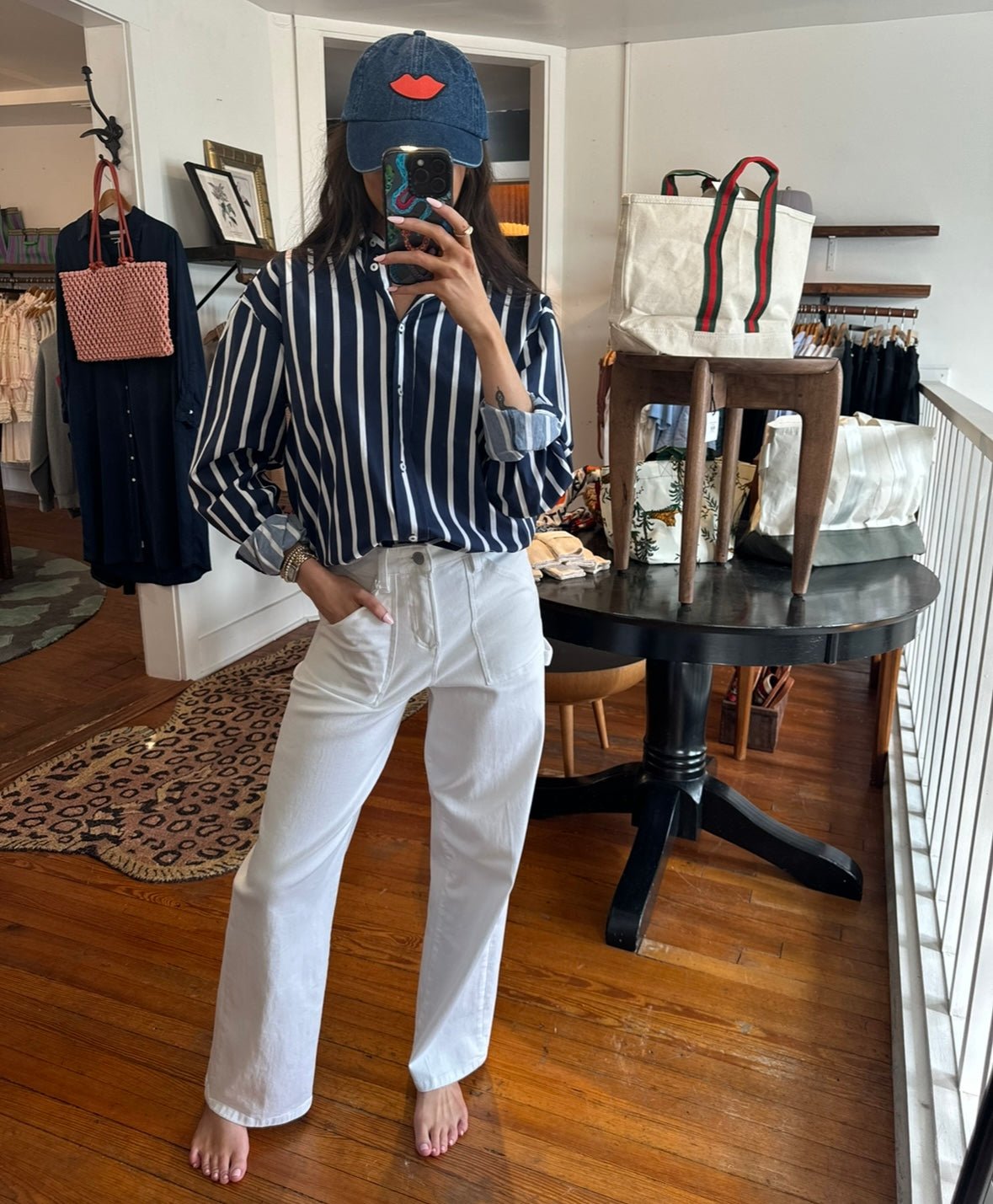 Navy Thick Stripe Boyfriend Shirt - Box Turtle