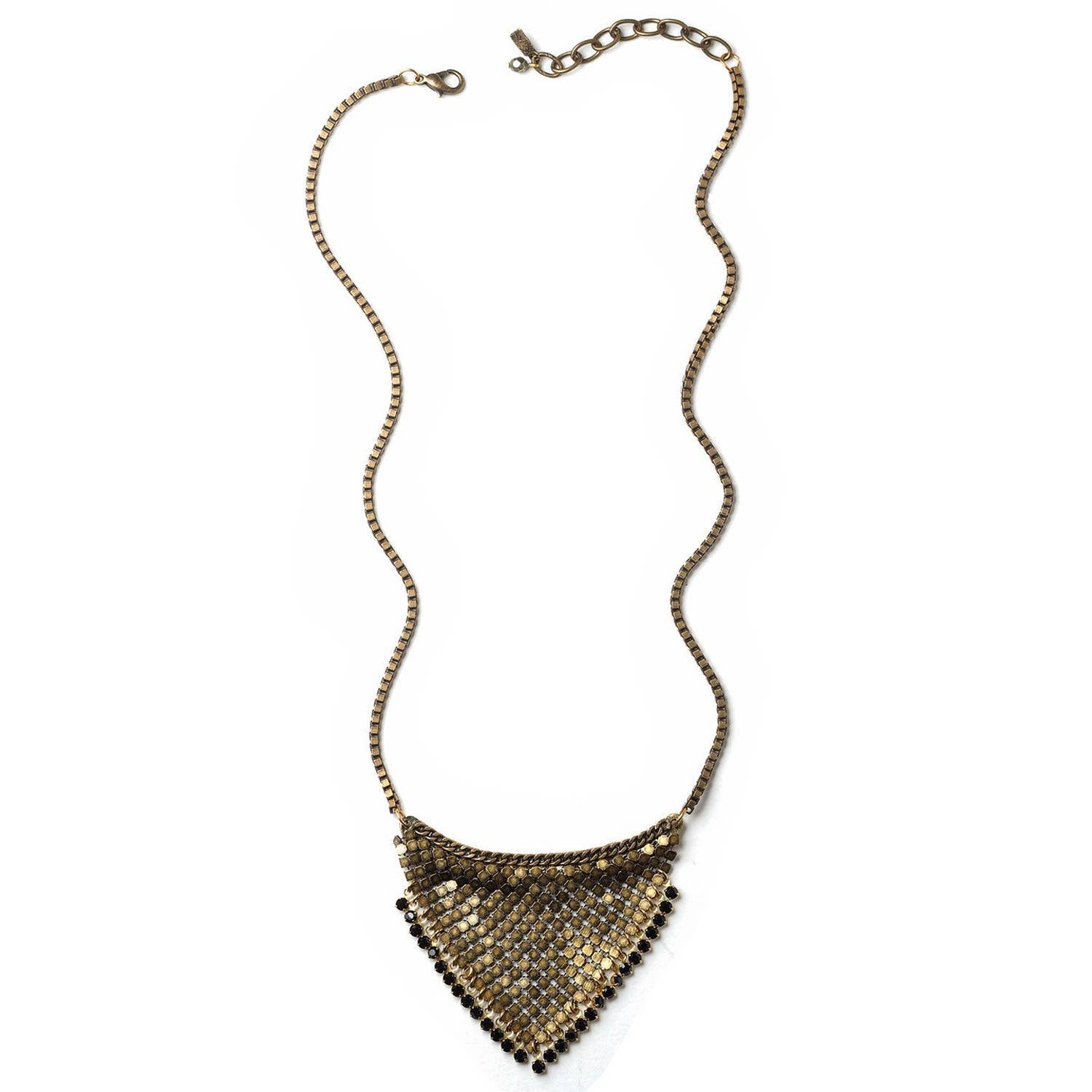 Night Drops Brass Mesh Bib Necklace - Box Turtle