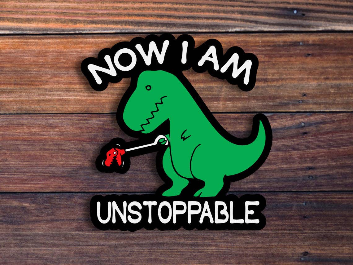 Now I Am Unstoppable Dinosaur Sticker - Box Turtle