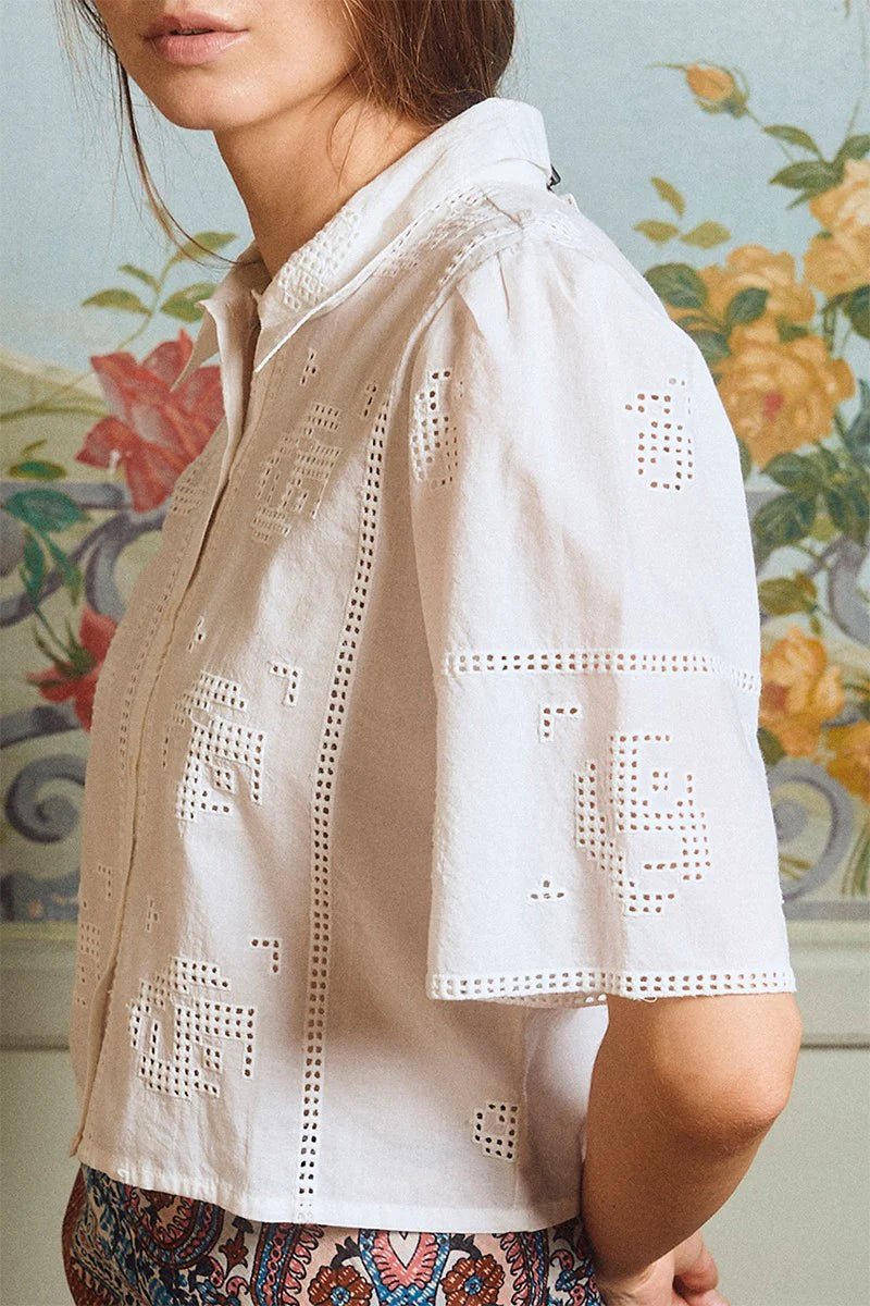 Off White Embroidered Top - Box Turtle