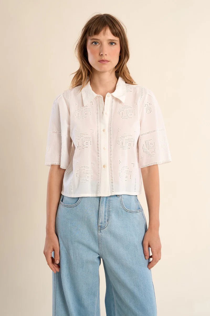 Off White Embroidered Top - Box Turtle