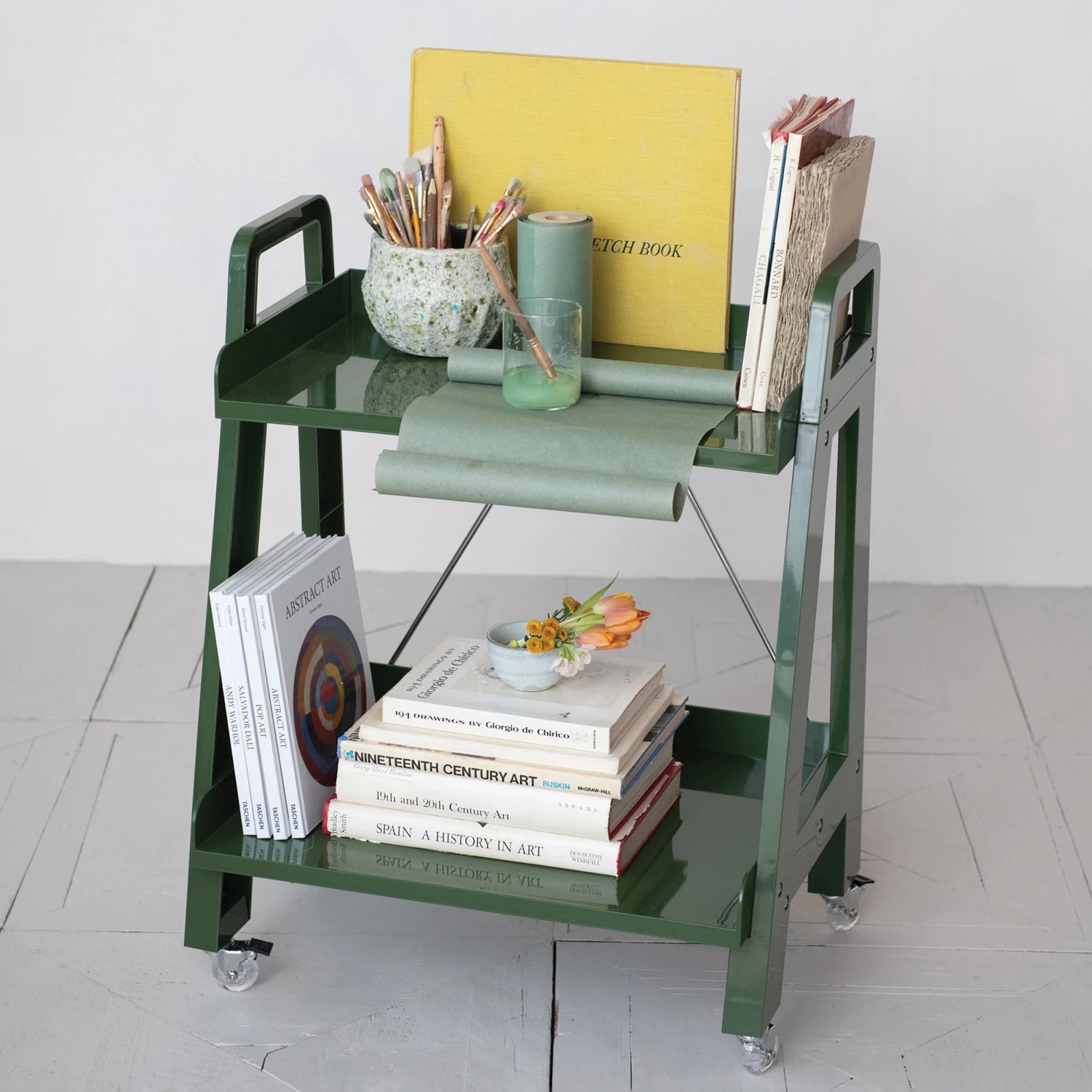 Olive Green Bar Cart on Casters - Box Turtle