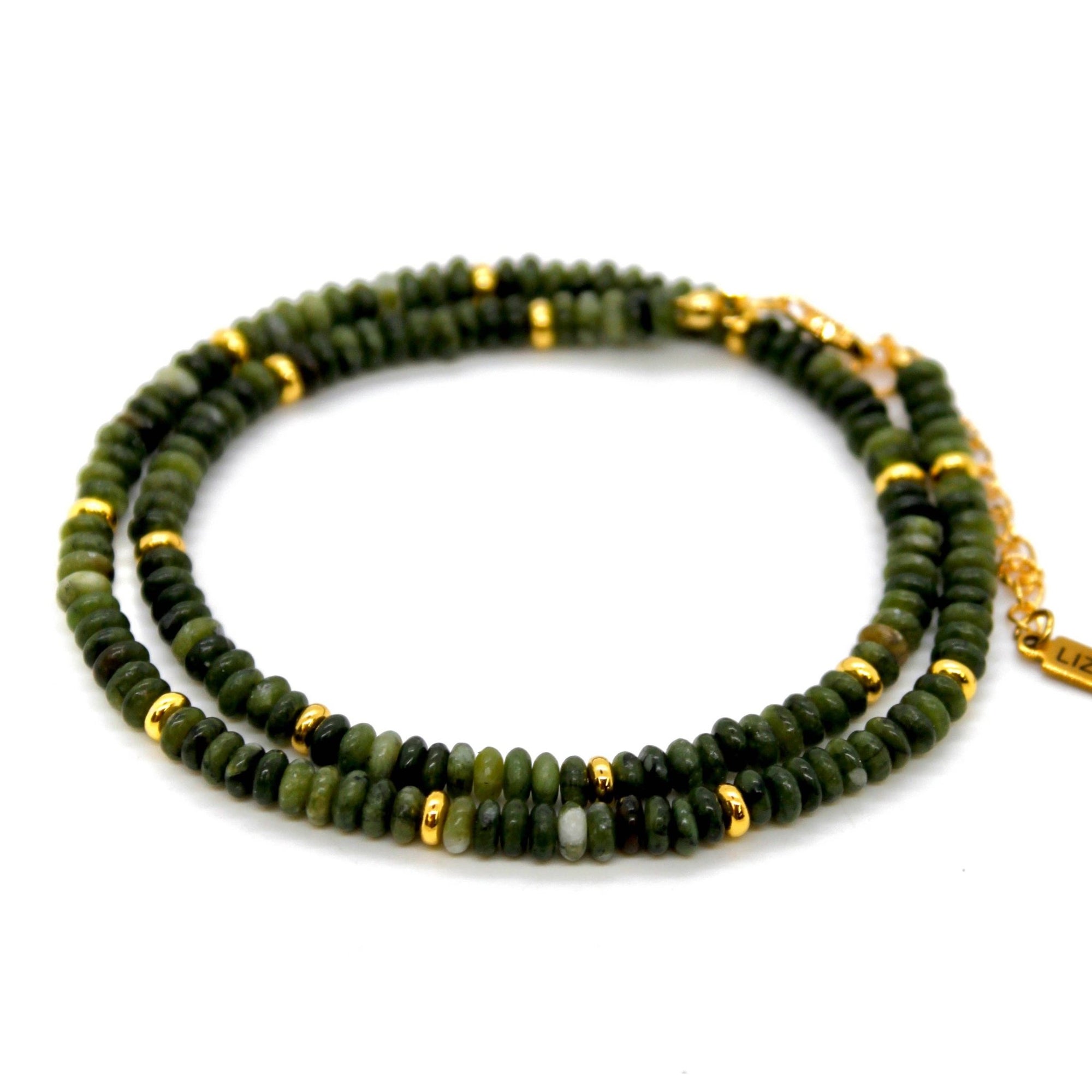 Olive Jade + Gold Necklace - Box Turtle